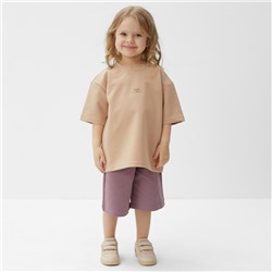 Костюм для девочки (футболка, шорты) MINAKU цвет бежевый/ пыльно-сиреневый, рост 98 см
